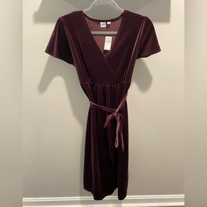 Maroon velvet maternity dress